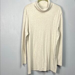 J. Jill Perfect Pima Heather Oatmeal Side Vent Turtleneck Tunic Top Large